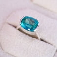 thumbnail image 3 of Solitaire Cushion Paraiba Tourmaline Ring, Half Bezel Set 925 Sterling Silver Ring, Large Vintage Ring, Statement Ring, 3 of 5