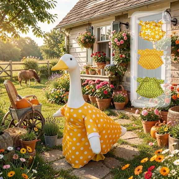 Sruoe Porch Goose Outfits, 23 Inch Porch Goose Clothes, Goose Clothes Dress, Duck Sculpture Clothes for Lawn Statue Cement Statue Yard Patio Party Decoration