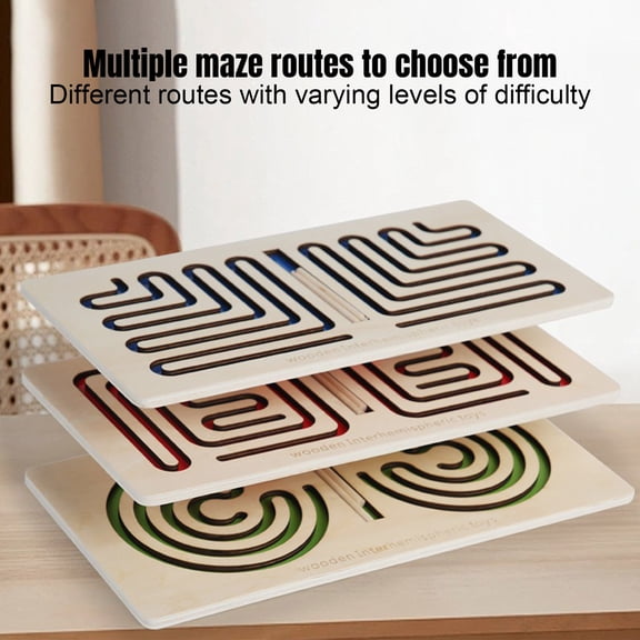 Wooden Puzzle Maze Game in Blue, Brain Teaser Activity for Logic Skill Development and Concentration Practice