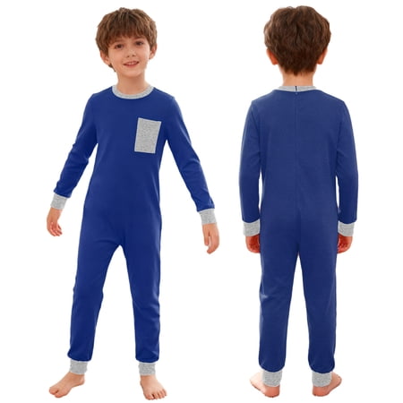 Sholeno Boys Girls Autism Sensory Romper Zip Back Anti-Strip Jumpsuit Adaptive Clothing for Kids with Special Needs Royal Blue 8