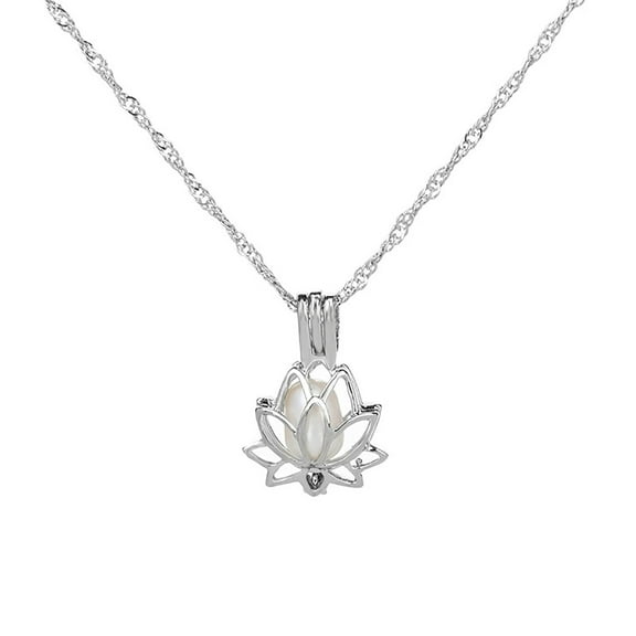 PONPRNGY Lotus Necklace for Women Luminous Hollow Flower Lockets Necklace Lotus Flower Pendant Necklaces Jewelry