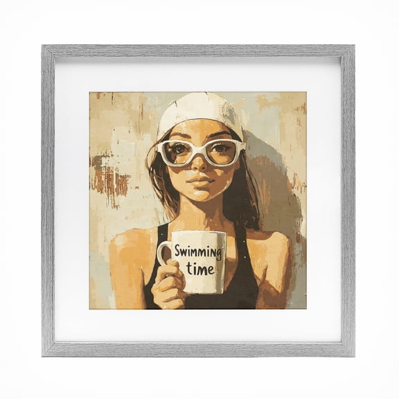Stupell Industries Swimming Mug Girl Gray Framed Print Under Glass, design by Layla Oz