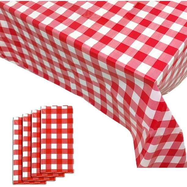 Mantel de plástico a cuadros, juego de 1 pieza, 54 pulgadas de ancho x 108 pulgadas de largo, mantel de picnic desechable rojo y blanco, mantel rectangular de cuadros para cumpleaños, carnavales, fie JAMW Sencillez