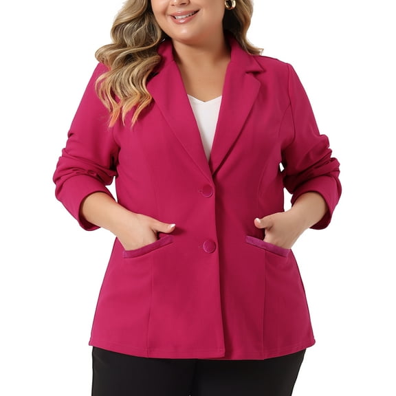 DARING DIVA Women's Plus Button Down Notched Lapel Office Jackets Blazer Hot Pink 3X