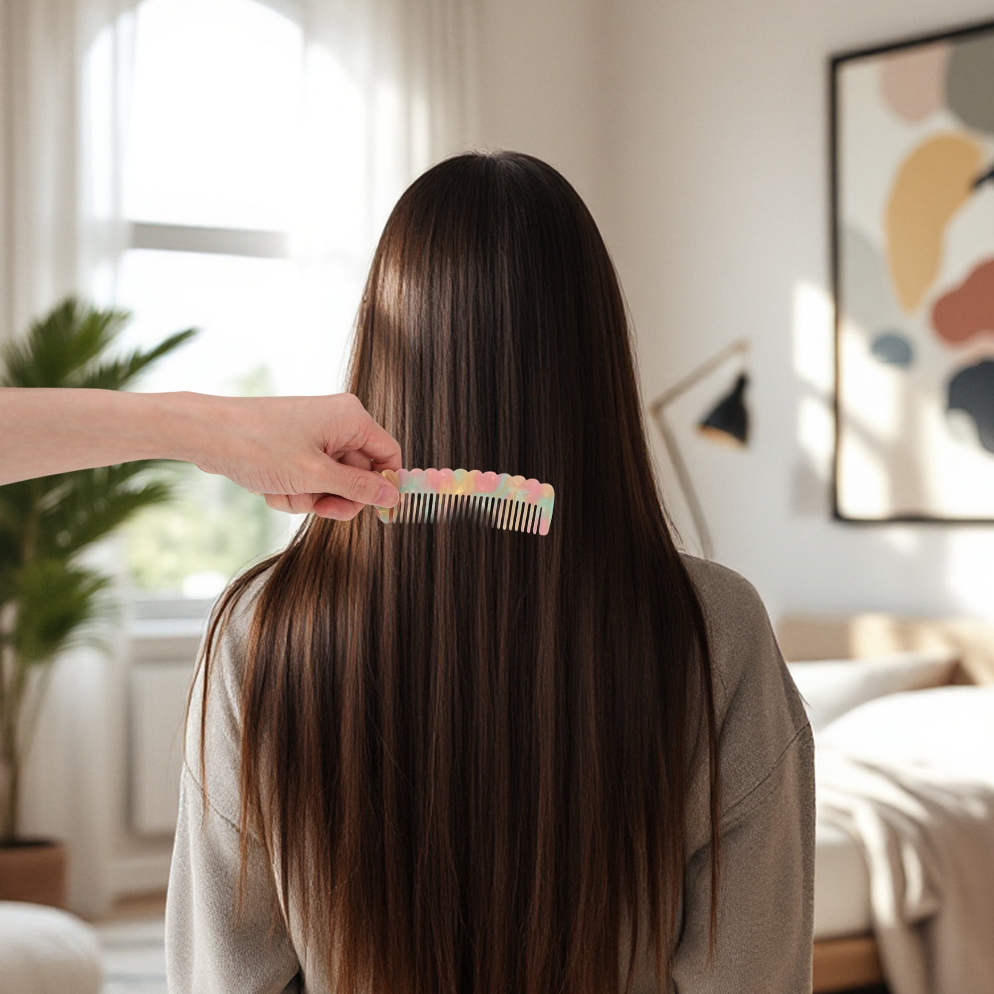 Unique Bargains 1 Pc Fashion Handle Wavy Hair Comb for All Hair Types Styles Pink, Green