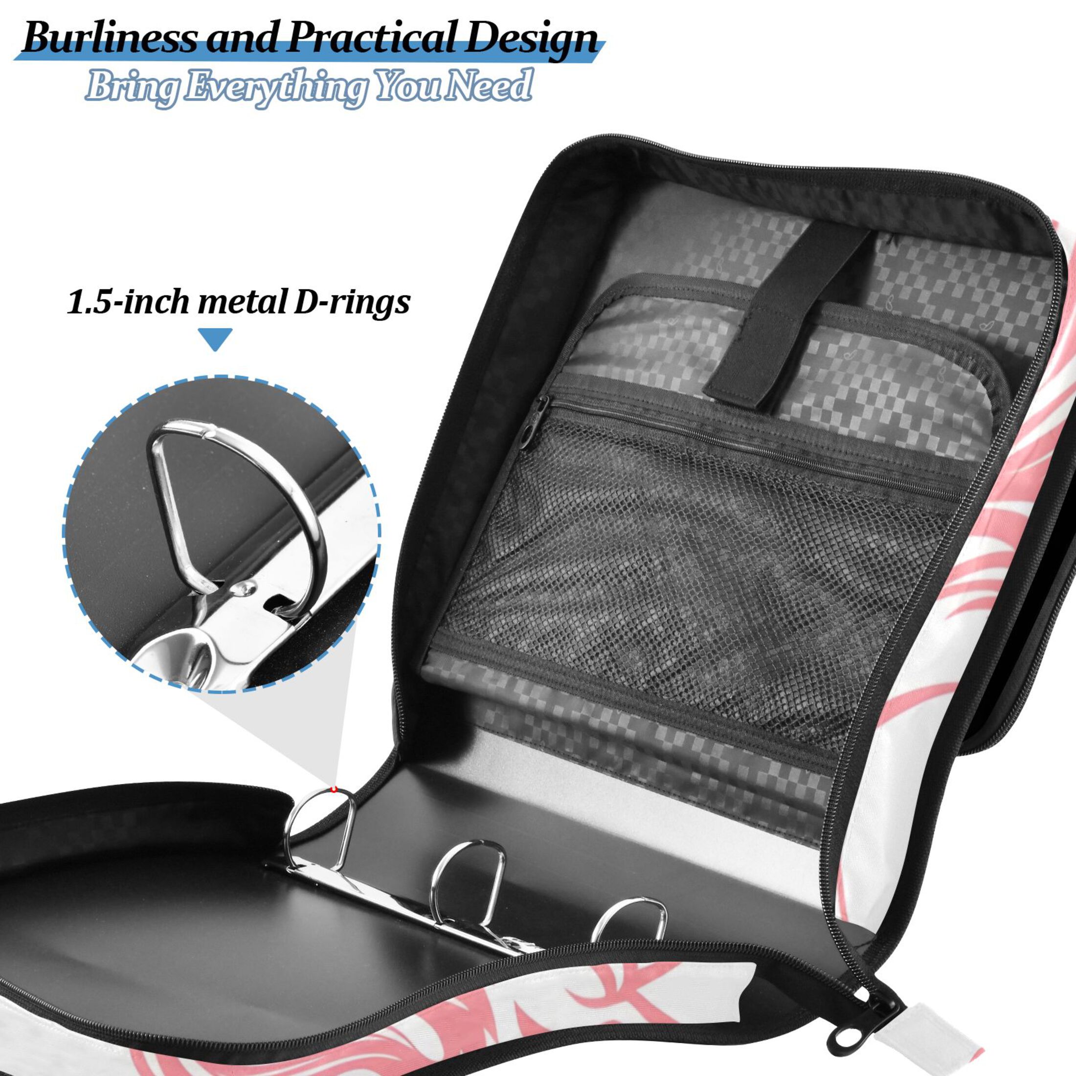3 Ring Zipper Binder with Shoulder Strap Waterproof Trapper Keeper 2 Inch D-Ring 500 Sheets Capacity Pegasus Unicorn Fly