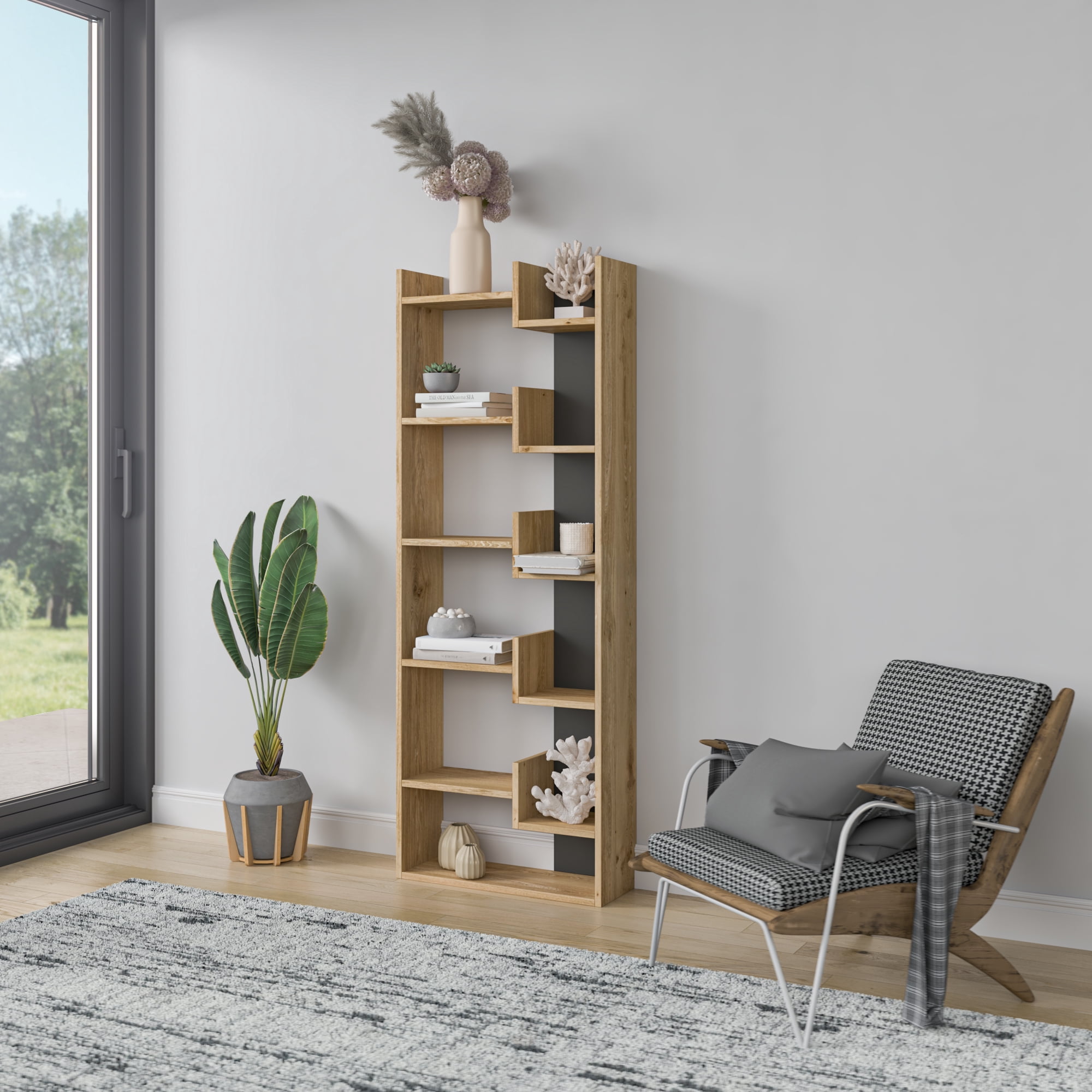 Ada Home Decor Bonaparte Multiple Tier Open Shelf Modern Bookcase, Oak/Anthracite