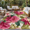 thumbnail image 2 of Pink Flowers Outdoor Rug for Patio/Deck/Porch, Non-Slip Large Area Rug 5 x 8 Ft, Spring Watercolor Floral Leaves Plants Beige Indoor Outdoor Rugs Washable Area Rugs, Camping Rug Carpet Runner, 2 of 8