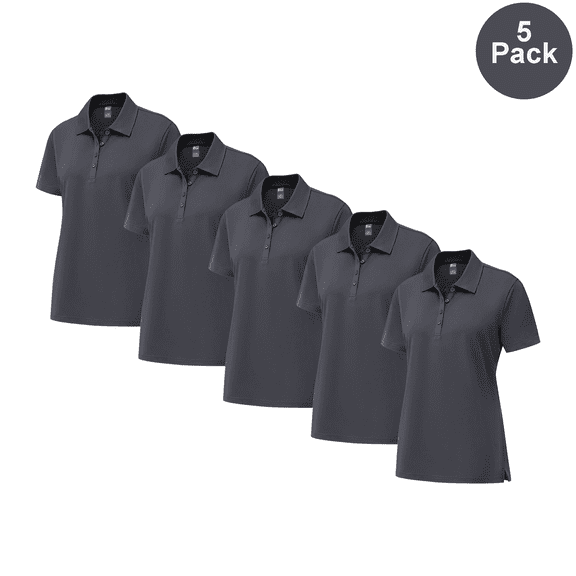 Zfeel Women Pure Dry Fit Poly Polo Shirt, Short Sleeve UV Protection Tee, lron Grey, XL, 5 Pack