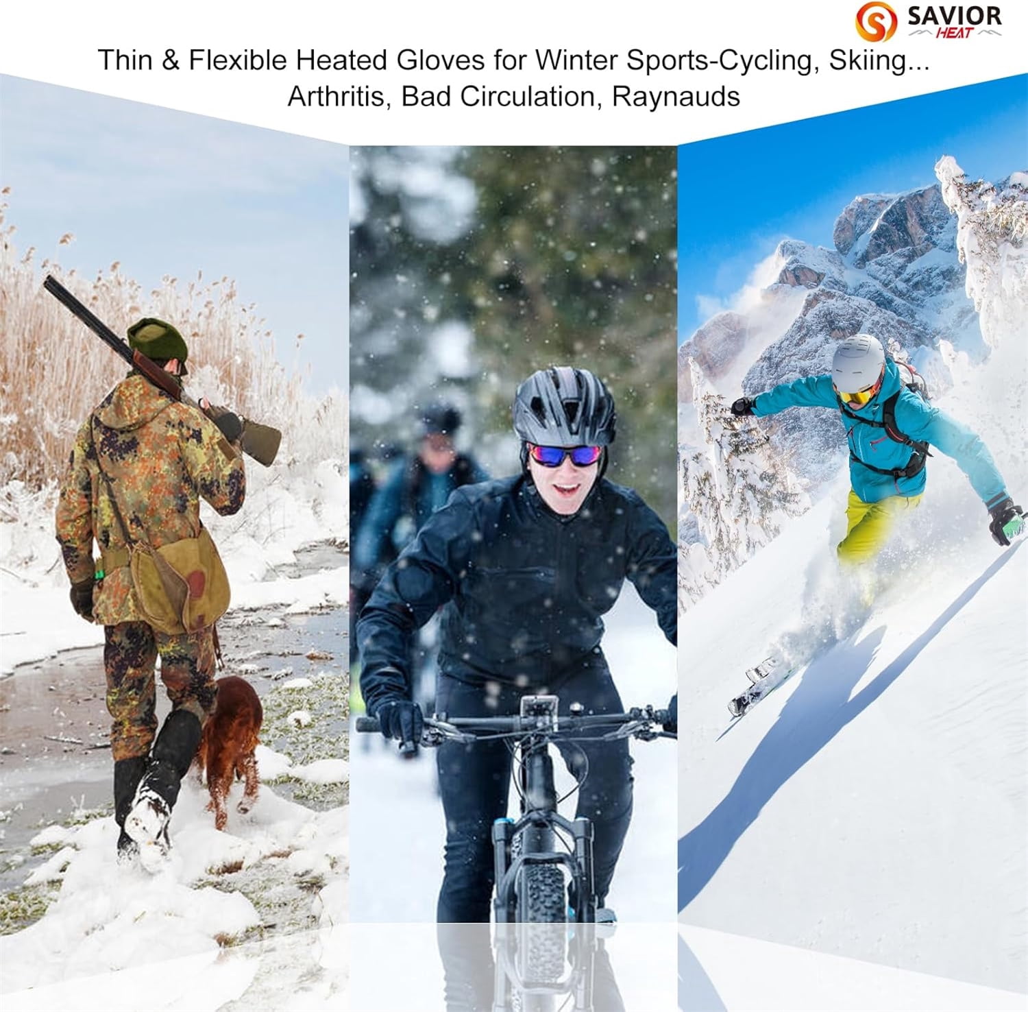 SAVIOR HEAT Heated Mittens Gloves Men Women - 7.4V 2200MAH Electric Rechargeable Battery Gloves for Winter Skiing Skating Snow Camping Hiking Heated Hand Warmer Gloves