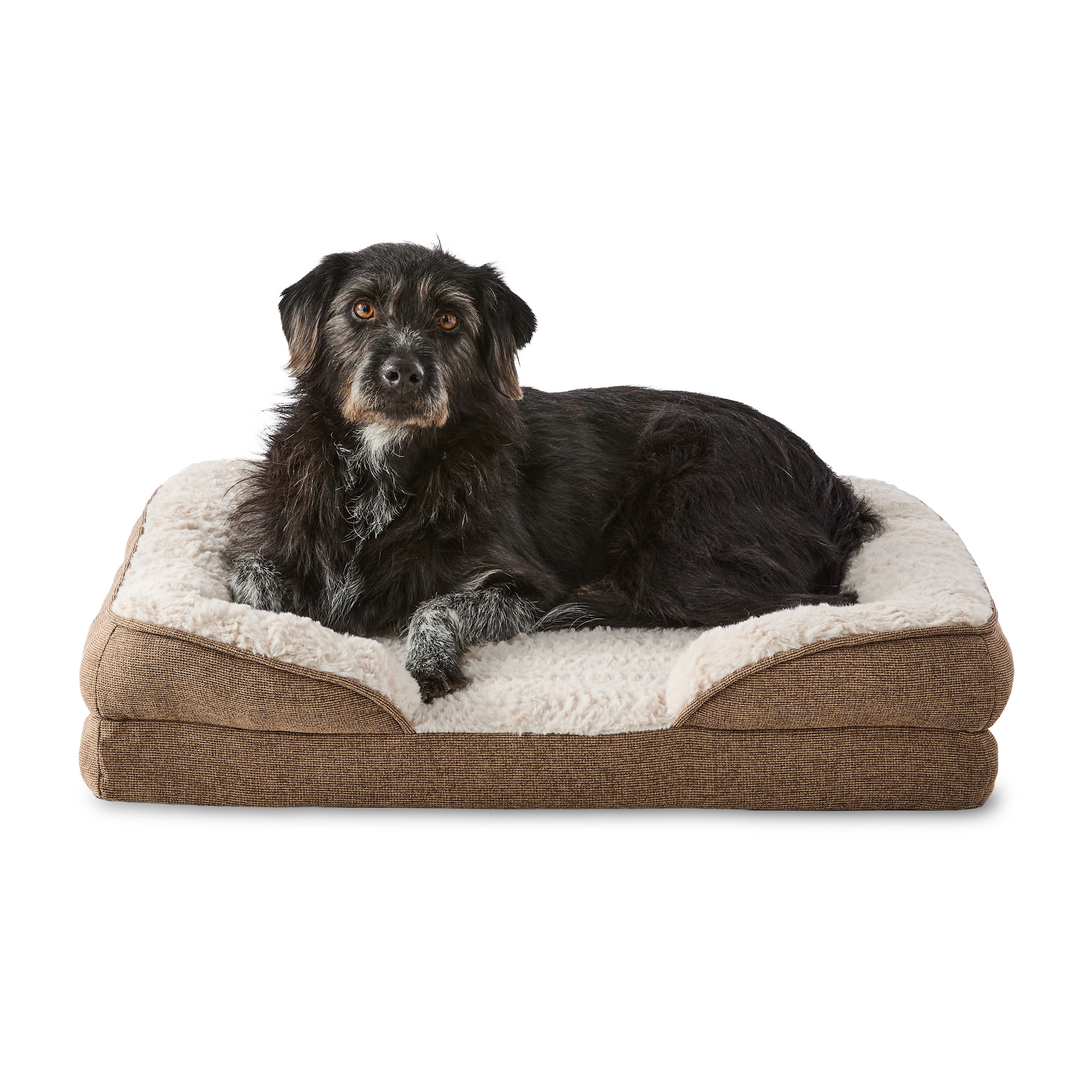 Vibrant Life Small Orthopedic Bolster Dog Bed, Tan, 23" x 28"