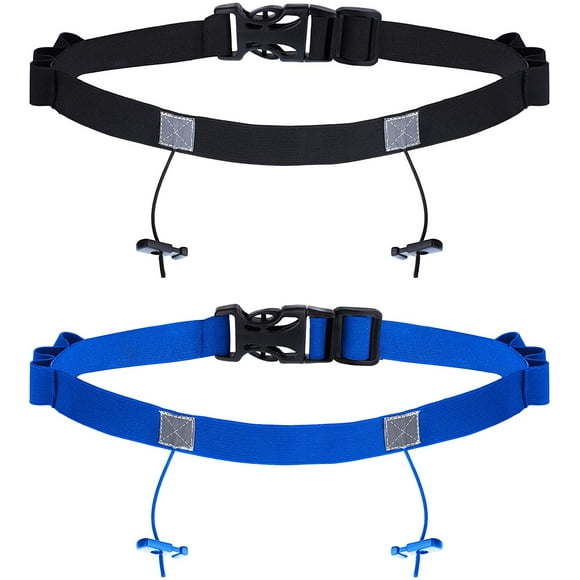 2 Pieces Race Number Belt with 6 Gel Loops for Running Cycling Triathlon Marathon (Black and Blue)