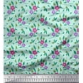 thumbnail image 1 of Soimoi Moss Georgette Fabric Leaves & Periwinkle Floral Decor Fabric Printed Yard 42 Inch Wide, 1 of 1