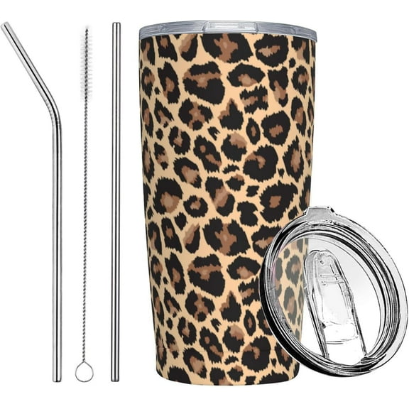 Leopard Print Tumbler, Cheetah Cup with Lid and Straw, 20 Oz Stainless Steel Insulated Water Bottle Coffee Mug