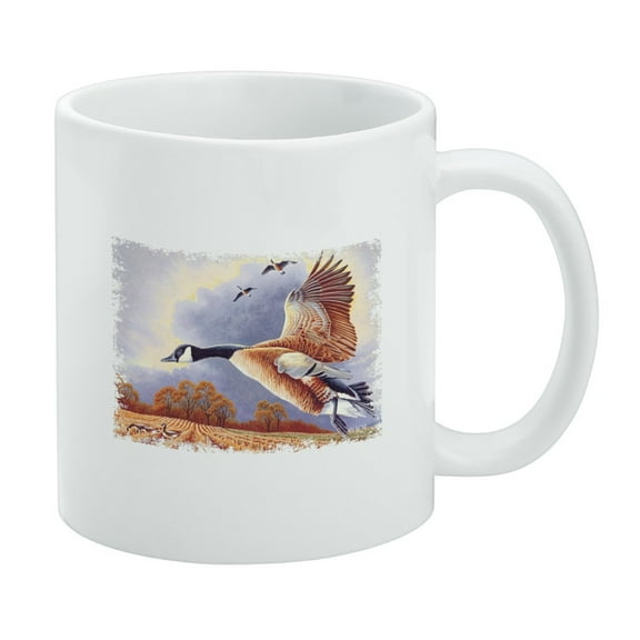 Canadian Geese In Flight White Mug