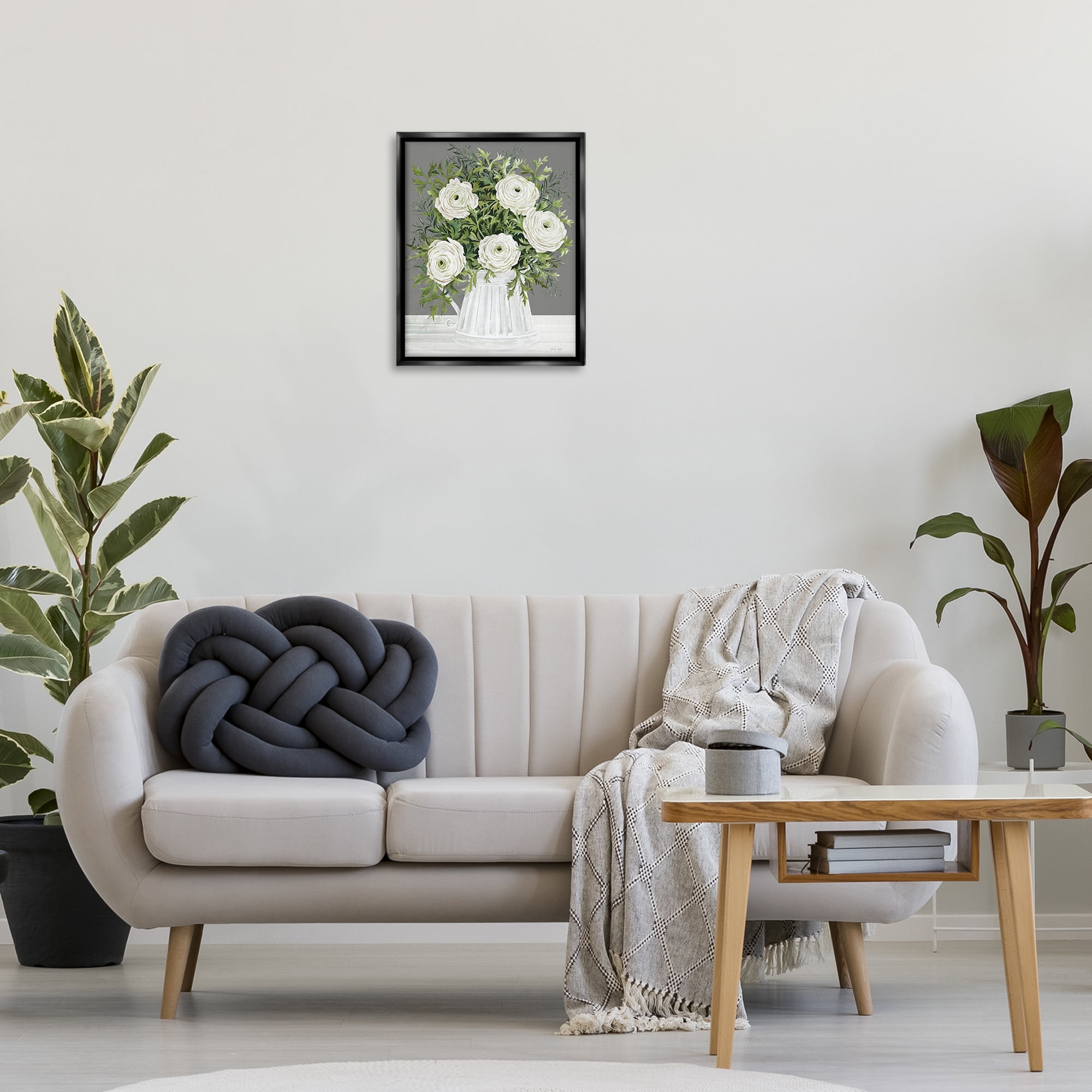 Stupell Industries Peonies in Country Vase Botanical & Floral Painting Black Floater Framed Art Print Wall Art, 17 x 21