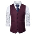 thumbnail image 4 of YueHuiYing Men's Solid Color Sleeveless V Neck Buttoned Vest Slim Fit With Pockets Formal Business Suit Waistcoat For Dress Shirt And Office Wear, 4 of 5