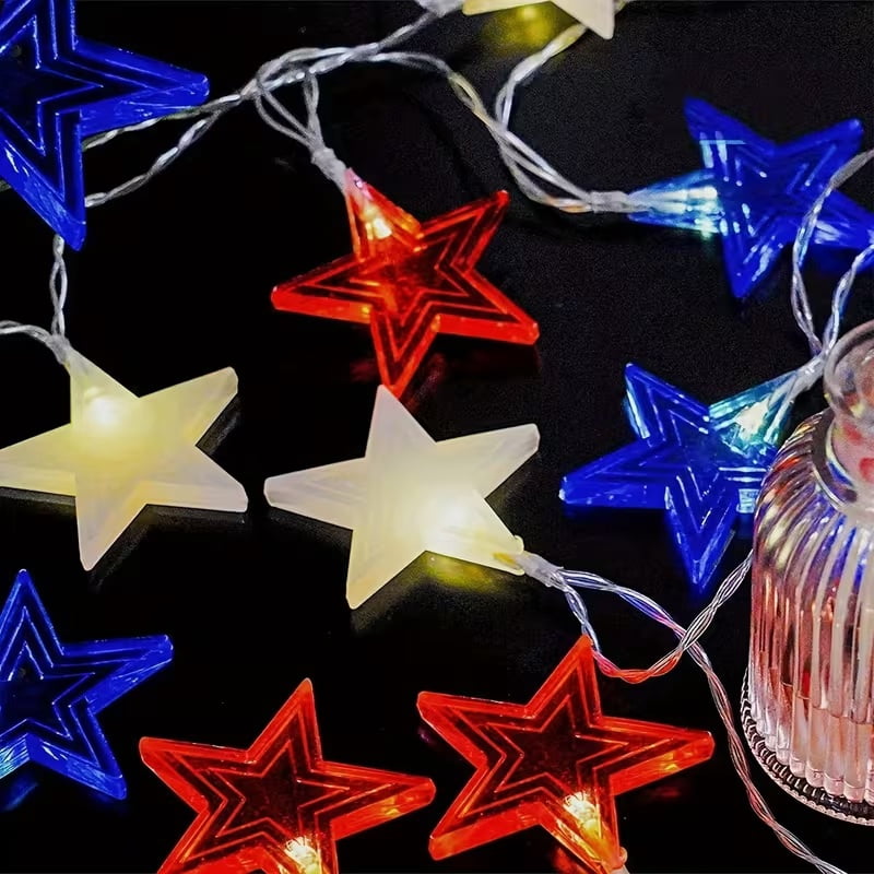 Star String Lights - Red, White, and Blue Decorative Lighting for Indoor and Outdoor Use