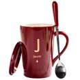 thumbnail image 1 of Taza con letras de 14,78 oz, Taza de cerámica creativa, taza de café, taza de té con tapa y cuchara, 1 of 8