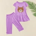 thumbnail image 5 of Sales！Honeeladyy Girl's Summer Round Neck Small Print Short Sleeved Flying Sleeves Elastic Waist Cropped Pants Two-piece Set for School(Purple,9-10 Years), 5 of 5