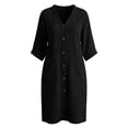 thumbnail image 7 of Guieoi Summer Dresses for Women Midi Casual Solid-Color Cotton-Linen Blend V-Neck 3/4-Sleeve Button-Pocket Dress Black M, 7 of 7
