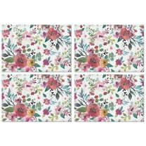 Pioneer Flower Floral Print Pattern Summer Placemats Table Placemats Set Of 4-Linen Kitchen Washable Placemats Table Mats 12x18 Inch Non-Slip Heat Resistant