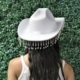thumbnail image 3 of TONKBEEY Sunproof Rhinestone Tassel Fedora Hat Cowboy Hat with Roll Brim Western Jazz Hat, 3 of 11