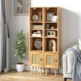 thumbnail image 3 of Topbuy Slim Tall Rattan Storage Cabinet Boho Accent Bookshelf w/ Rattan Door 12-Position Adjustable Shelf & Solid Wood Legs Natural, 3 of 8