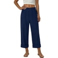 thumbnail image 4 of Summer Capris on Sale New Women’s Elastic Waist Capris Fashion Straight Leg Cropped Pants with Button Decor Loose Casual Rolled Hem Capris Pants Blue M, 4 of 5