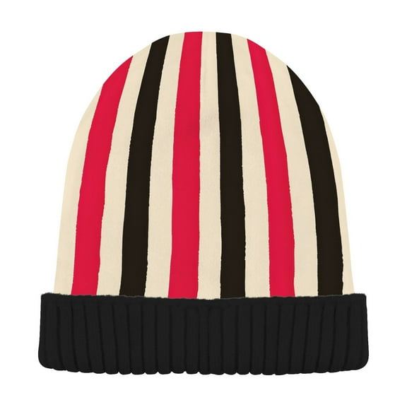 joogoo Red Black Stripes Beanie Hats Cuffed Winter Warm Knit Thick Beanies