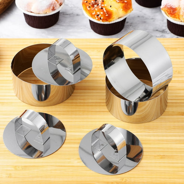 Goeielewe 5pcs Round Cake Rings Mold, 2-Inch Mini Cake & Pastry Ring, Stainless Steel Mousse Dessert Rings Set Cake Cookie Biscuit Cutter Muffin