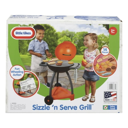 Little Tikes Sizzle 'n Serve 15-Piece Outdoor Plastic Pretend Play Barbecue Grill Toys Playset, Multi-color, For Kids, Toddlers Ages 3 4 5+