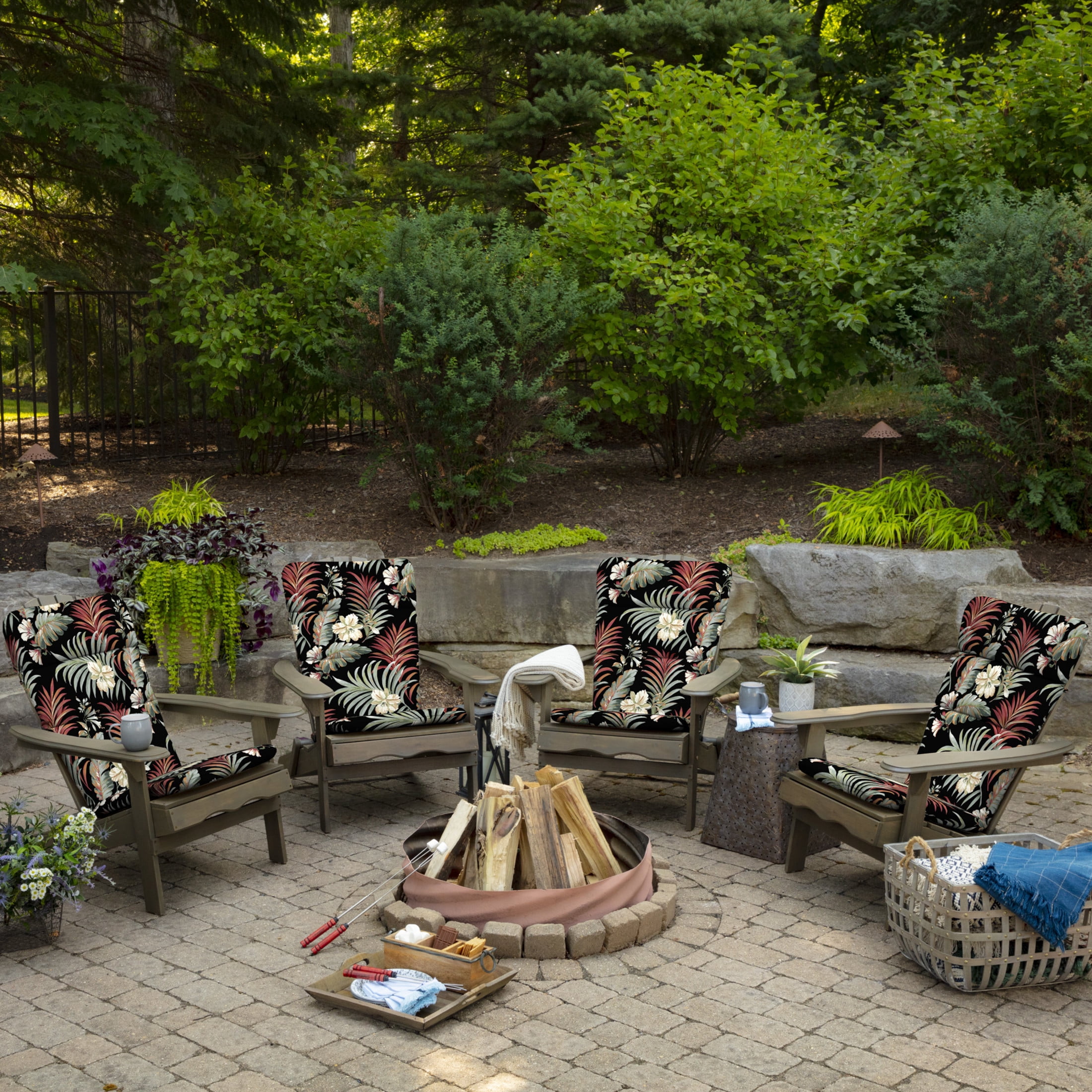Arden Selections Outdoor Adirondack Cushion, 20 x 17, Water Repellent, Fade Resistant, for Adirondack or Rocking chairs 17 x 20, Simone Black Tropical