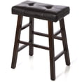 thumbnail image 6 of Set of 4 Counter Height 24" Bar Stools Wood Frame & Brown Leather Kitchen Island Barstools, 6 of 7