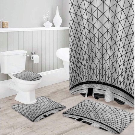 ZHANZZK Modern Theme 4 Piece Bathroom Set Shower Curtain Bath Rug Contour Mat and Toilet Lid Cover