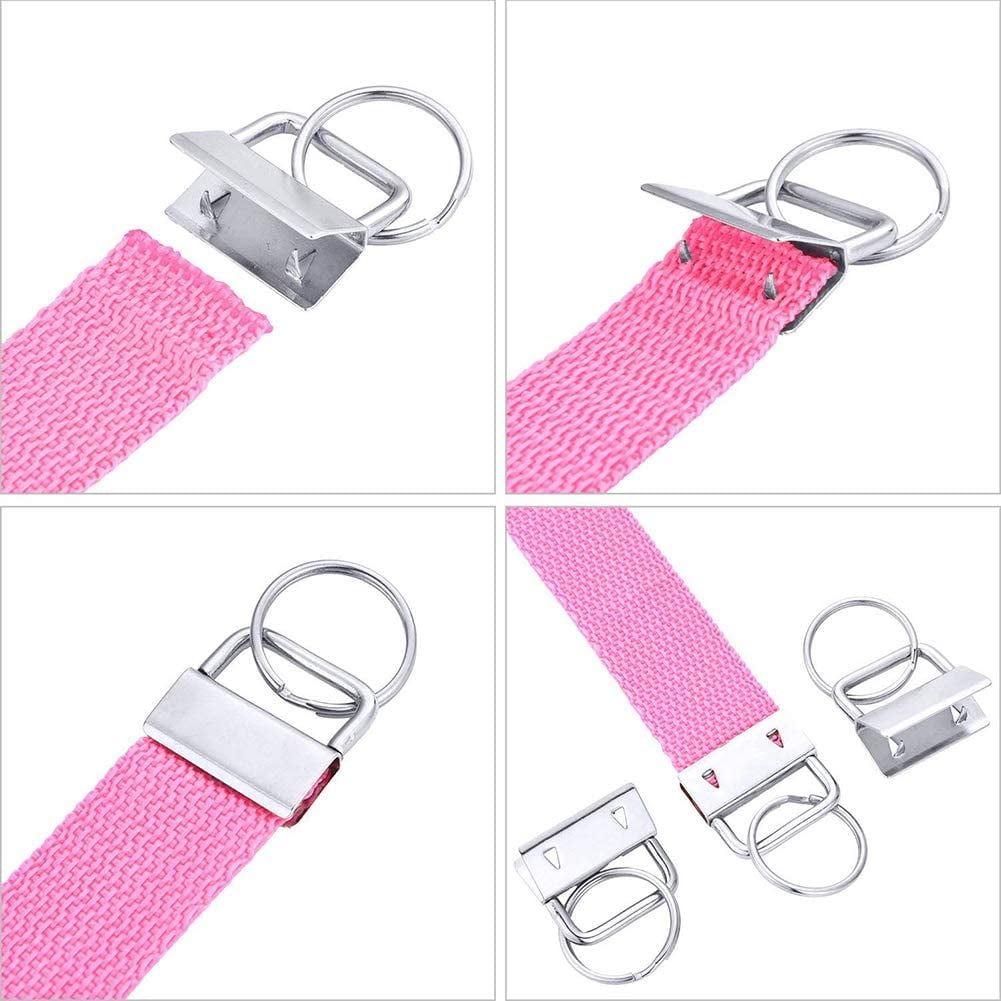 DIY Key Clasp Making - 5pcs Iron Key Clasps Keychain Split Ring with Ribbon Ends and Steel Clamp Flat Nose Pliers Mixed Color