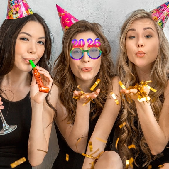 PTOOTP 2026 New Year Photo Booth Props Set with 4 Vibrant Party Decorations and Fun Accessories for Festive Celebrations