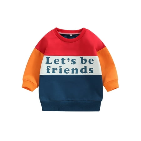 

JYYYBF 1-6Y Toddler Boy Girl Casual Sweatshirt Long Sleeve Letters Striped Print Pullover Fall Winter Clothes Red Blue 2-3 Years