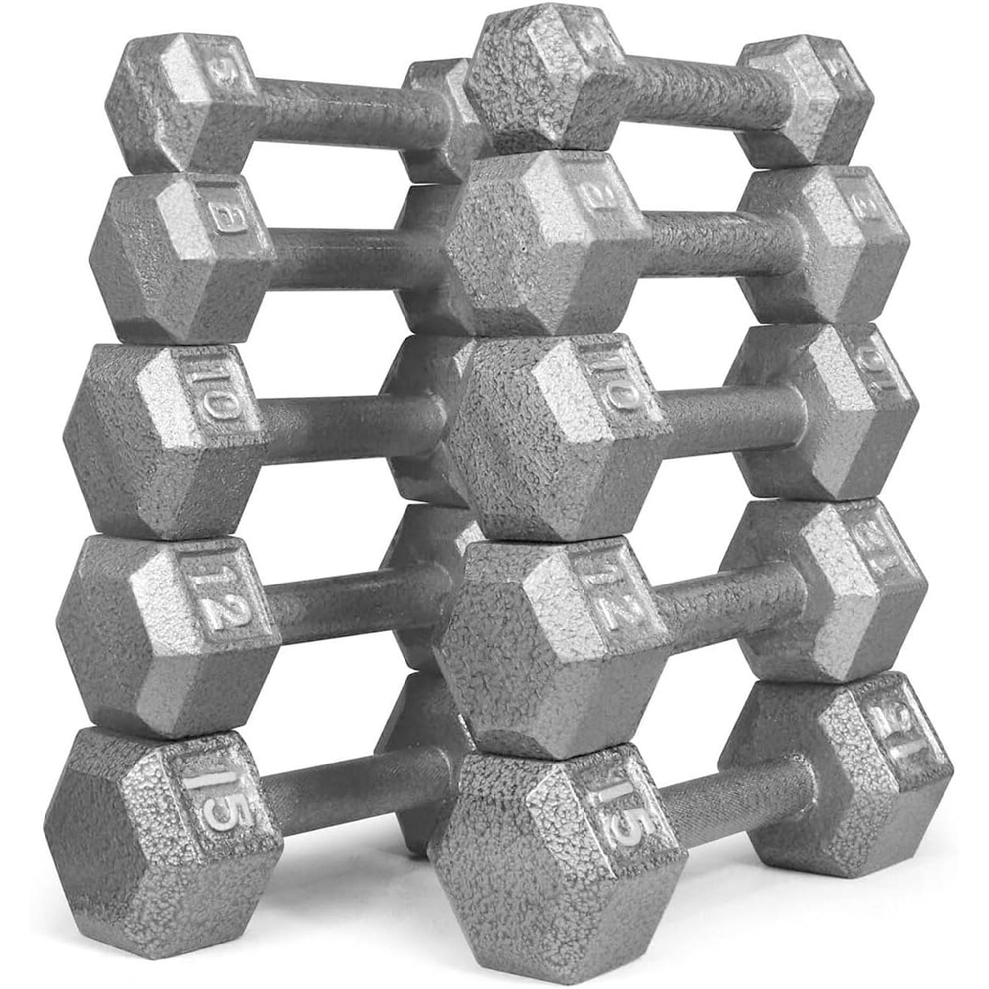 HolaHatha 5, 8, 10, 12 and 15 lb Cast Iron Dumbbell Weight Set with Rack