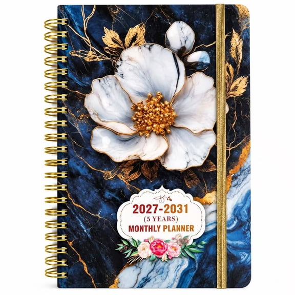 2027-2031 Monthly Planner, 5 Year A5 Hardcover Spiral Planner with Elastic Closure, Twin-Wire Binding, Monthly Calendar Organizer for Work, School, Home & Office