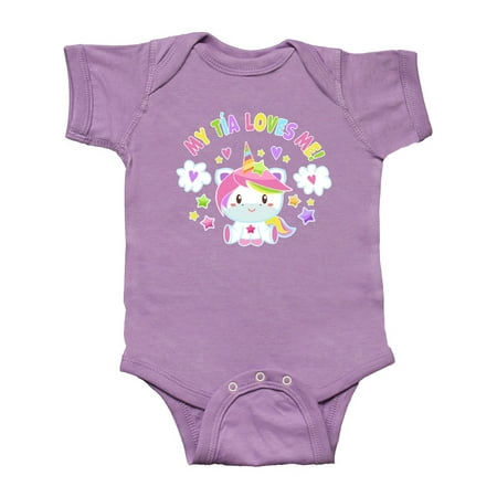 

Inktastic My Tía Loves Me with Cute Rainbow Unicorn Gift Baby Boy or Baby Girl Bodysuit