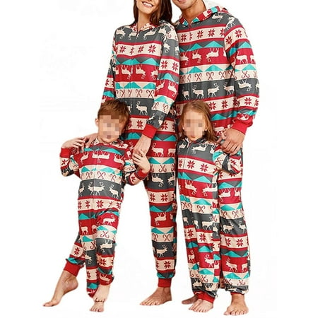 

Cathery Christmas Family Matching Pajama for Family，Red Elk Printed Pattern Hooded One-piece pjs Matching Sets for family