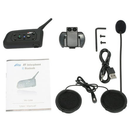 V6-1200 Motorcycle Bluetooth Headset / Intercom 1200M Hands-free Interphone Helmet Headset Black for Six Motorcycle