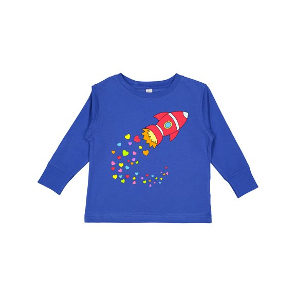 Inktastic Valentine's Day Rocket Ship with Hearts Boys or Girls Long Sleeve Toddler T-Shirt