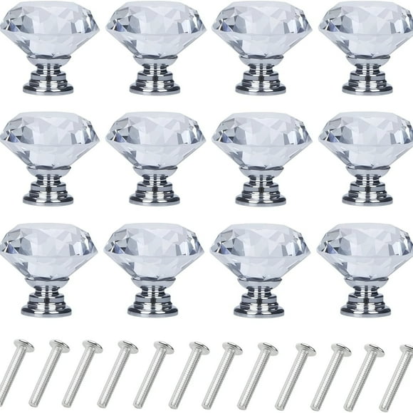 Perillas para Cajones de Cristal de 12 Piezas, Adecuadas para Gabinetes de Baño, Armarios, Tocadores y Unidades de Almacenamiento (30 Mm, Juego de 12 Piezas) Transparentes