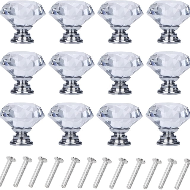 Perillas para Cajones de Cristal de 12 Piezas, Adecuadas para Gabinetes de Baño, Armarios, Tocadores y Unidades de Almacenamiento (30 Mm, Juego de 12 Piezas) Transparentes