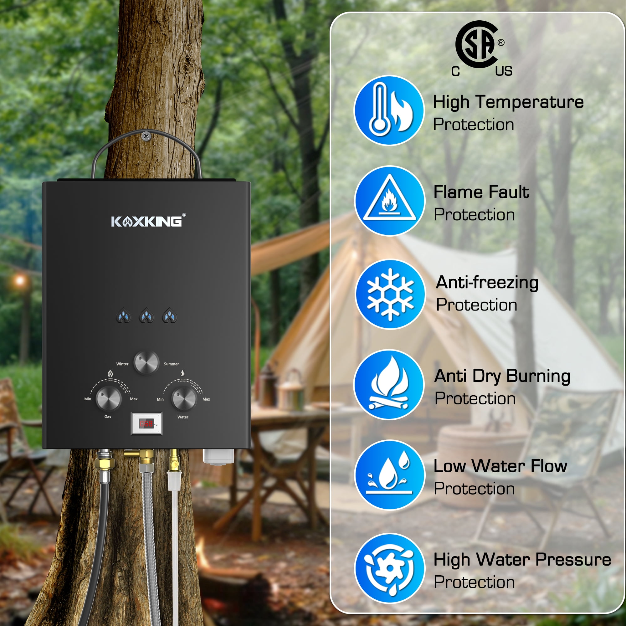 KOXKING 1.58 GPM Portable Propane Hot Tankless Water Heater 6L,With Handle & Overheating Protection, Outdoor Instant Hot Shower for Camping & RV