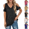 thumbnail image 2 of ShiShine Party Night Sequin T Shirts for Women Short Sleeve Tops Off Shoulder Glitter Sparkly Blouse Loose Fit Shirts Going Out, 2 of 9