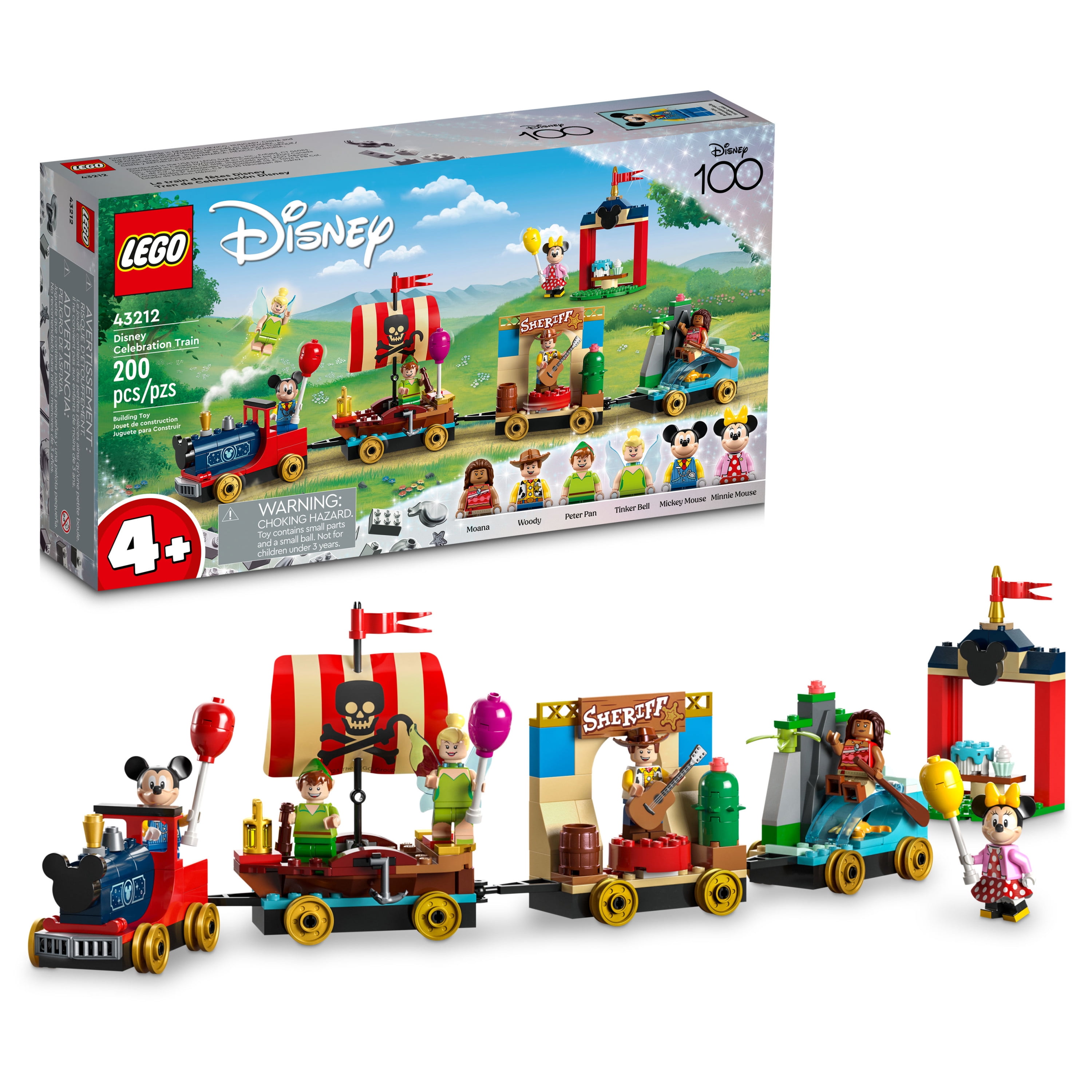 LEGO Disney 100 Celebration Train 43212 Building Play, Fun Birthday Gift for Kids Ages 4+, 6 Disney Minifigures: Moana, Woody, Peter Pan, Tinker Bell, Mickey & Minnie Mouse -