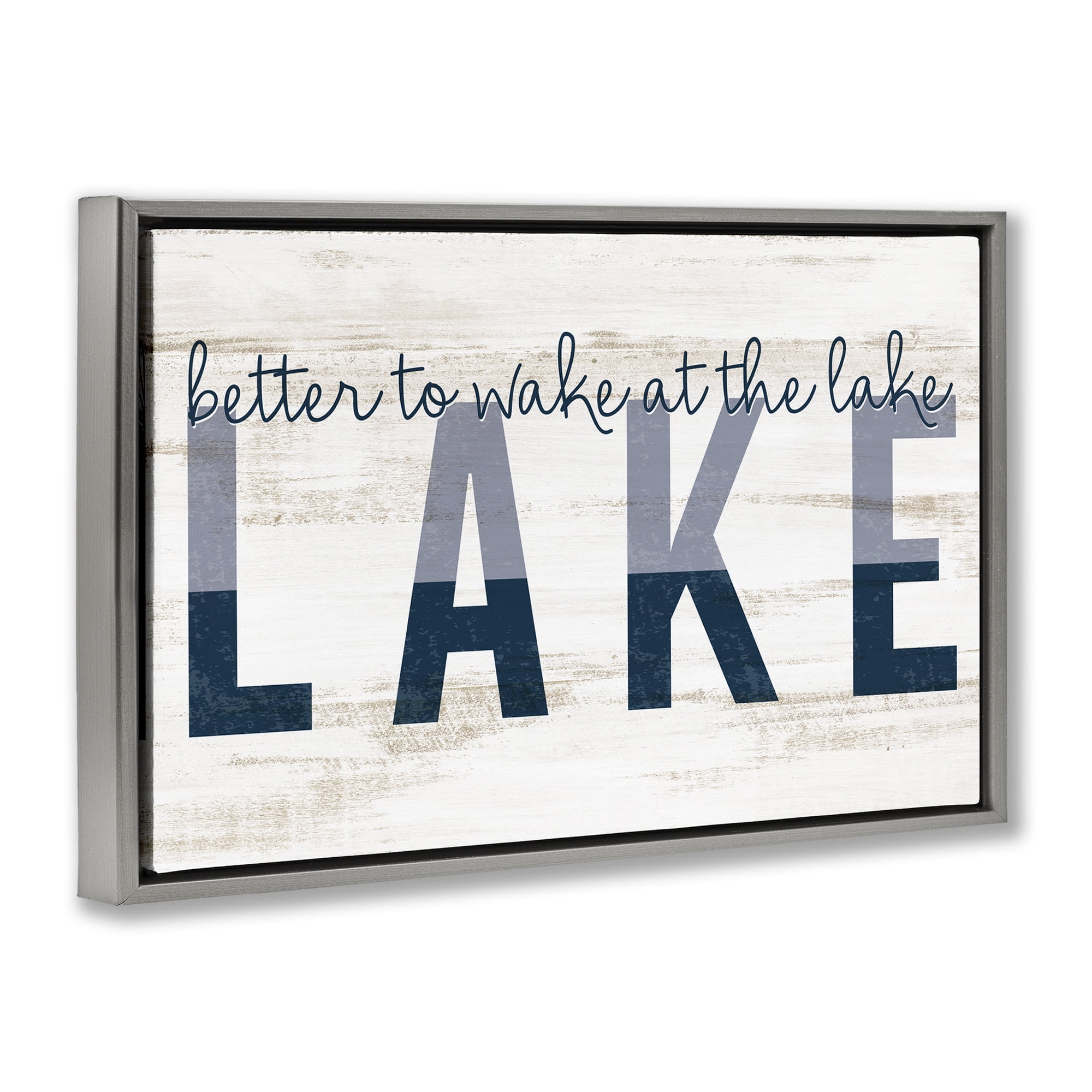 Stupell Industries Wake at Lake Rustic Text & Numbers Painting Gray Floater Framed Canvas Art Print Wall Art, 25 x 17